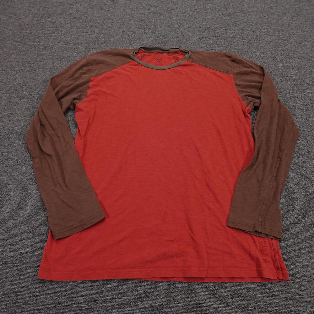 PrAna Shirt Mens Large Red Brown Colorblock Long Sleeve Tagless Tee Casual